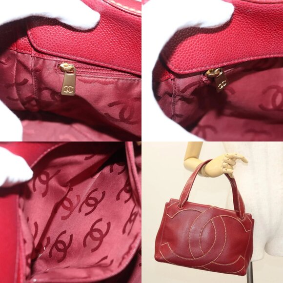 CHANEL Wild Stitch Hand Bag Grained Calf Skin Bordeaux Gold CC Auth 126239V - Picture 13 of 14
